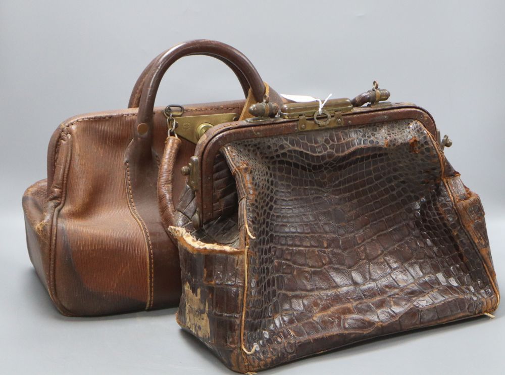 Two Gladstone type bags, one in crocodile skin